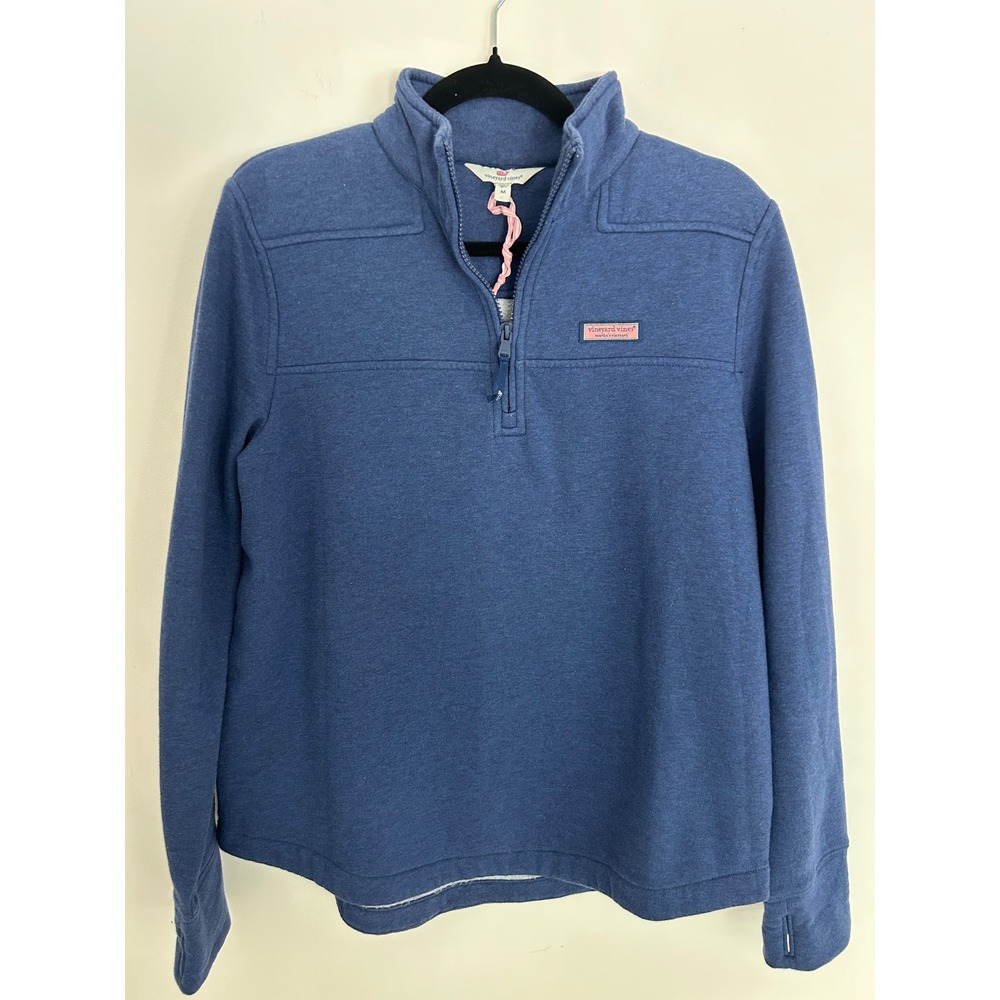 Vineyard Vines Womens Blue Heathered Quarter Zip Pullover Sweatshirt Size M